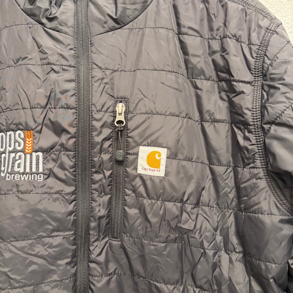Carhartt Puffer Coat Jacket Mens Size Medium black embroidered hops & grain logo - Picture 5 of 12